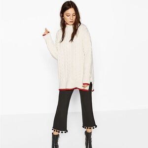 Zara Black Dress Pant with Pom Pom Hem